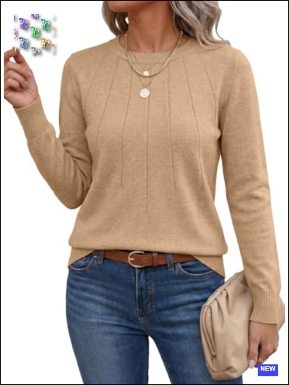 Women's Lightweight Crewneck Long Sleeve Knit Pullover Sweater for Fall